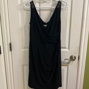 Evan Picone Black Evening Dress Beaded Shoulder Details Women’s Size 6 LBD